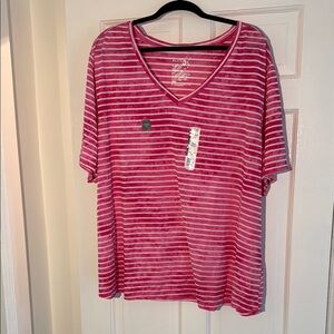 4X Pink Striped V-Neck T-Shirt